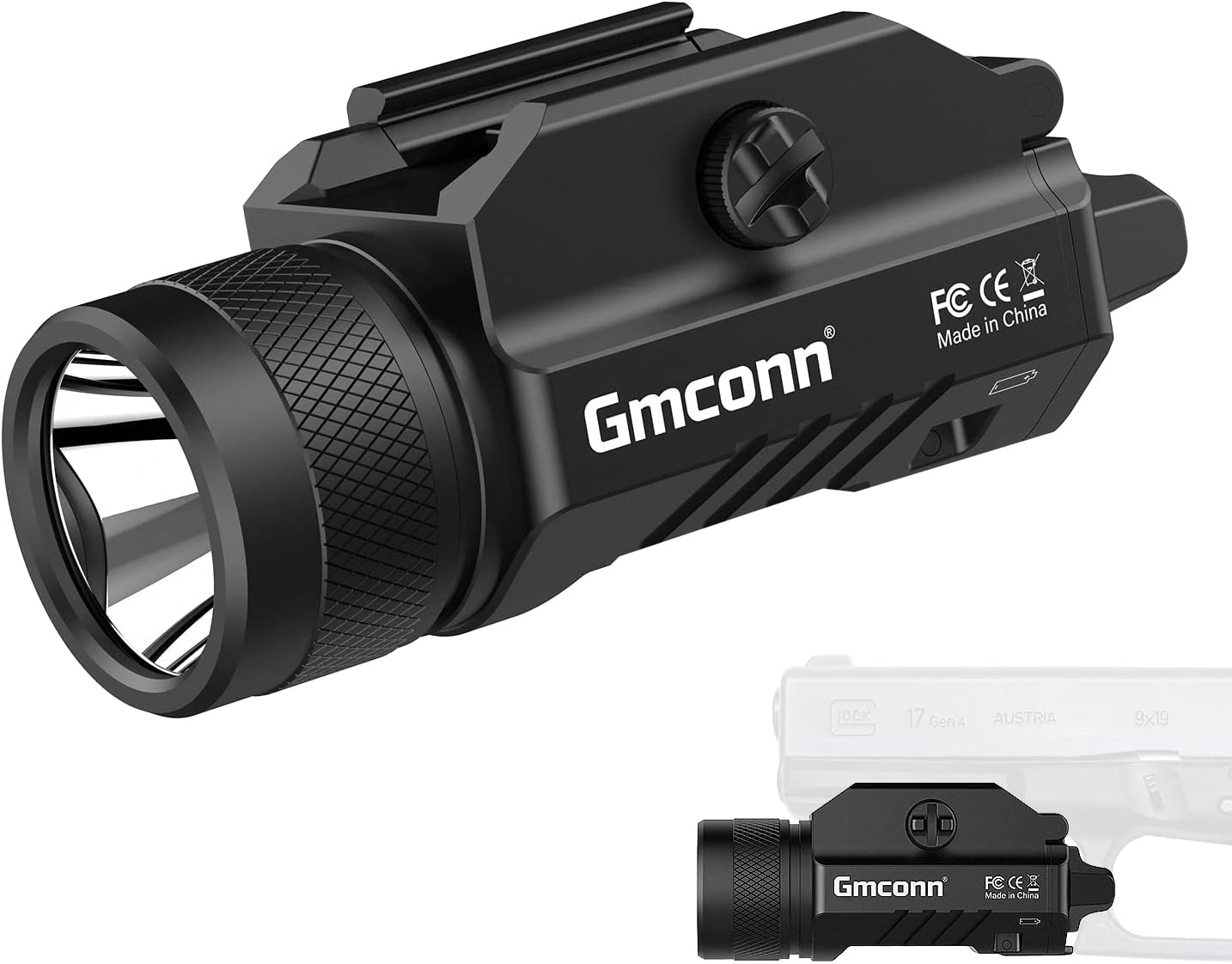 Gmconn 1250 Lumen Tactical Flashlight Pistol Light Rail Mounted LED Gun Light Strobe Weaponlight for Glock Pistol and Picatinny MIL-STD-1913