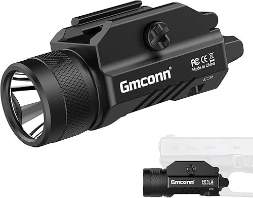 Gmconn Linterna Táctica de 1250 Lúmenes con Luz LED Montada en Riel para Pistola con Función Estroboscópica Weaponlight para Pistola Glock y
