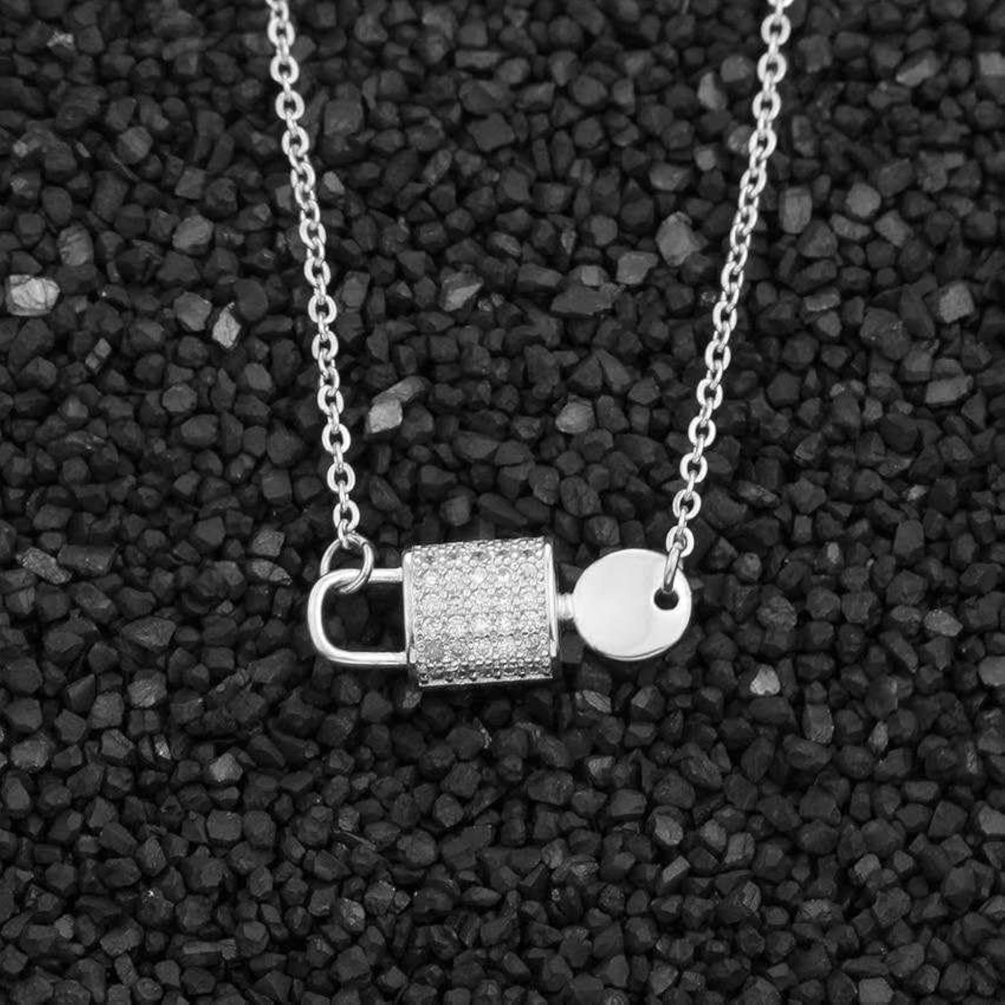 Stylish Zirconia Lock & Key Pendant Necklace Set