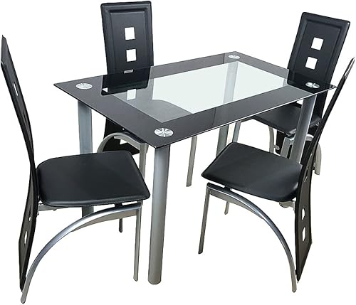 Miniatura 2 de Juego de mesa de comedor de 5 piezas con 1 mesa de comedor de cristal y 4 sillas, juego de mesa de comedor moderno para cocina y desayuno, comedor,