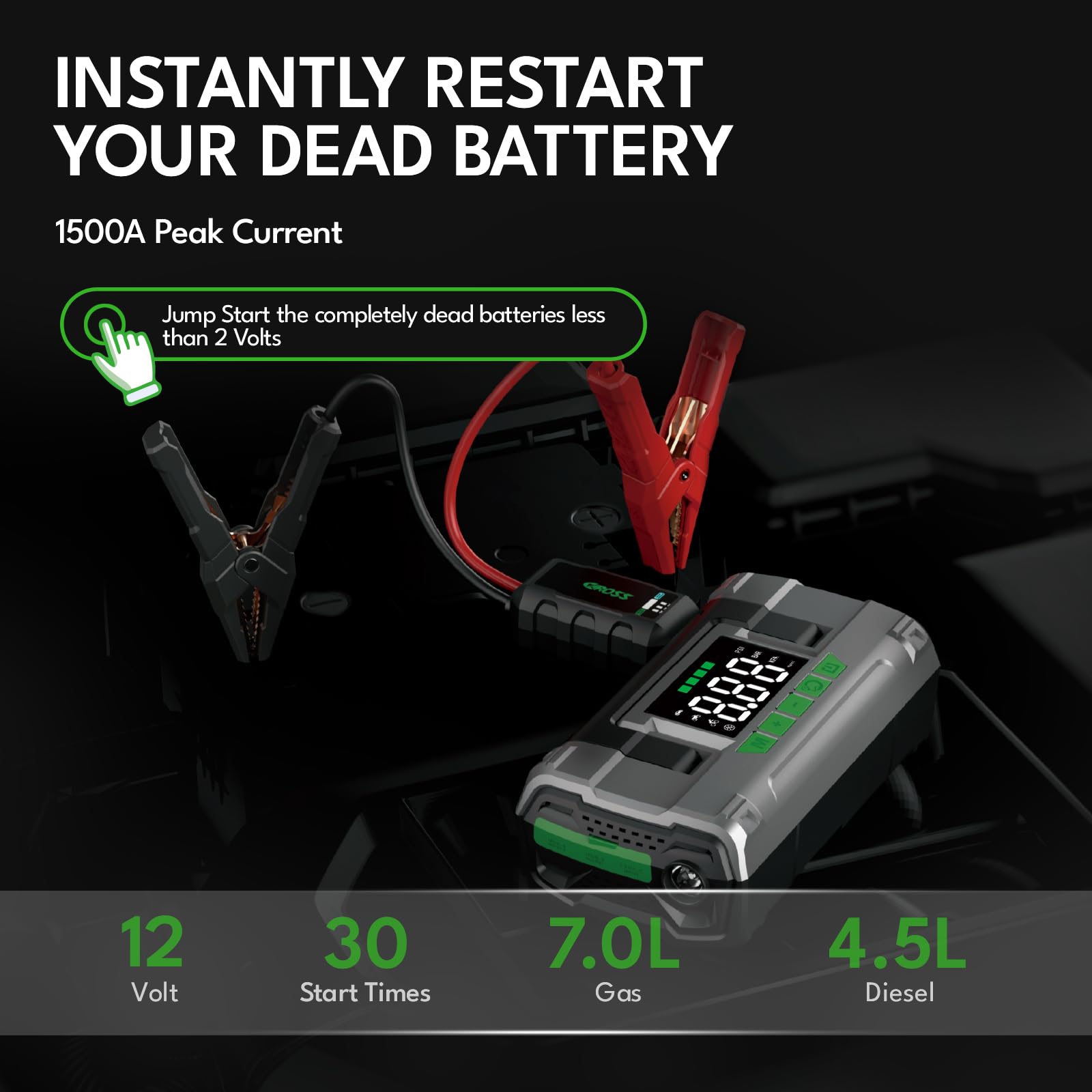 CAROSS T14 Pro Arrancador de Batería 12V 1500A 16000mAh | Compresor de Aire 150 PSI, Batería de Iones de Litio, Arrancador Inteligente
