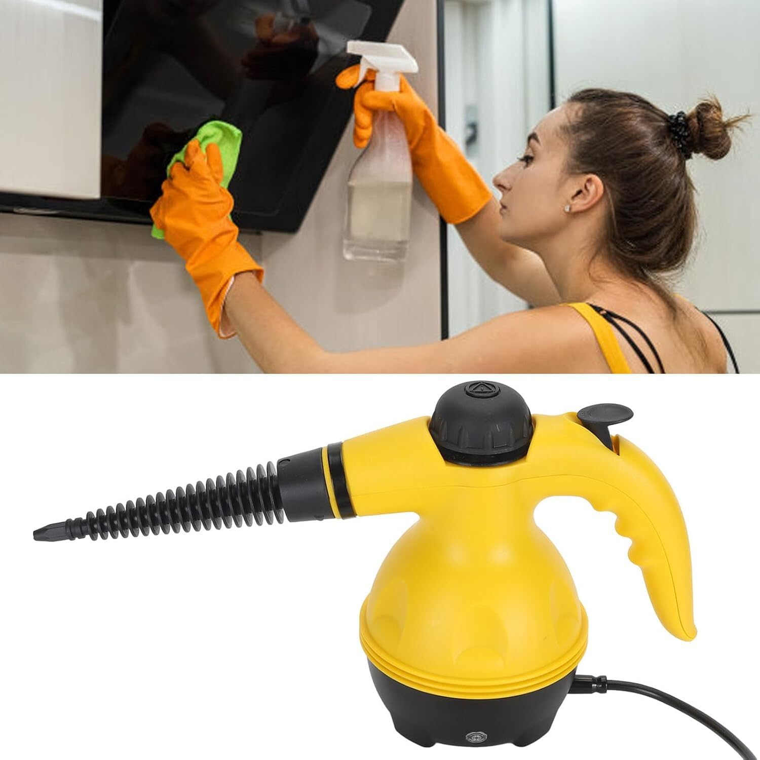 Pulitore a Vapore Portatile per Disinfezione – 1000W, 6 Accessori Inclusi, Serbatoio 350 ml, Cavo 2,8 m, Ideale per Pavimenti, Cucina, Bagno e Interni Auto | VAPERO