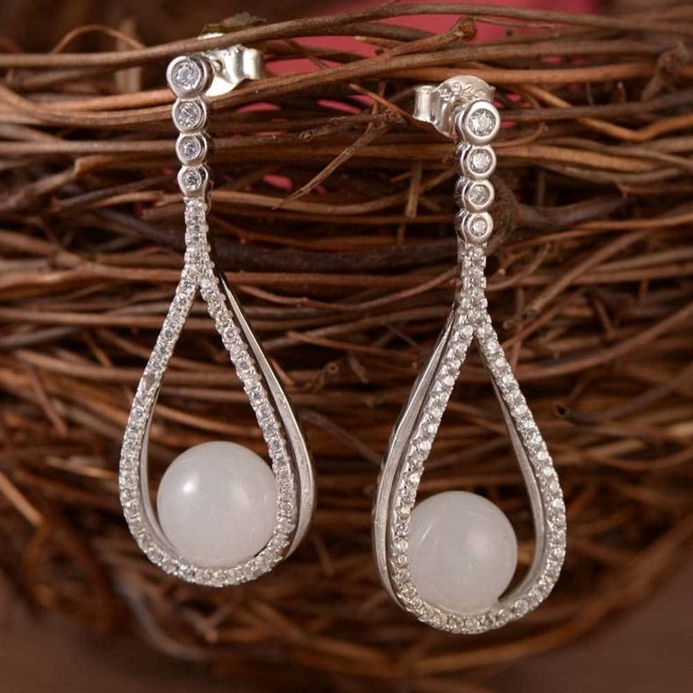 Ears925 Fashion Temperament Female White Chalcedony Drop-Shaped Ear Stud Earear Jewelry/White Chalcedony Ears