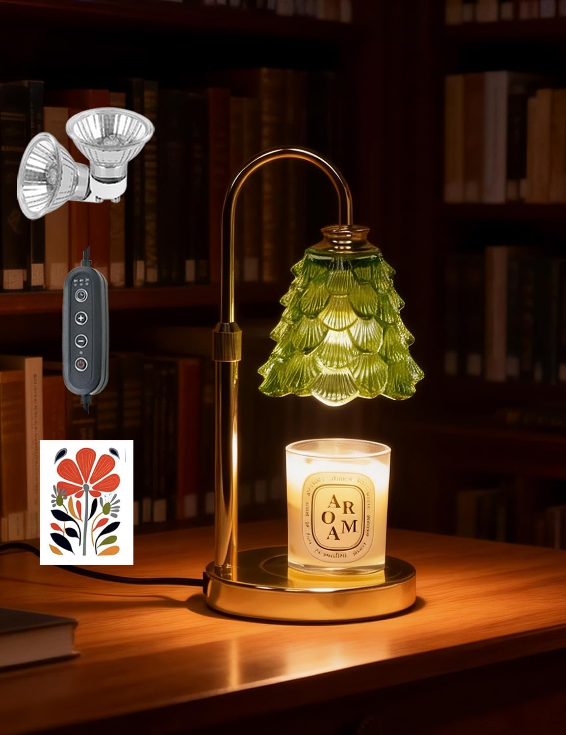 Candle Warmer Lamp, Home Gifts for Wife Mom, Flameless Timer Small Lamp for Jar Candles, Adjustable Light Cute Vintage Flower Table Lamp for Bedroom Desk Decor