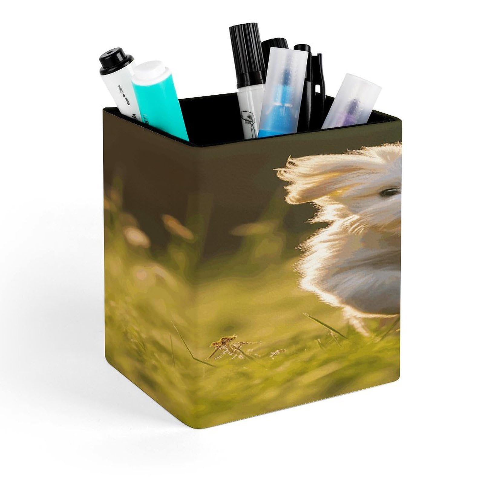FekiLoot - Personalized Puppy Desk Pencil Holder Office Accessories Square Pen Container Box Desk Organizer Brush Holder