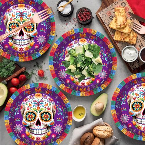 50 Platos de Papel Día de los Muertos 7 Pulgadas Morado miniatura 3