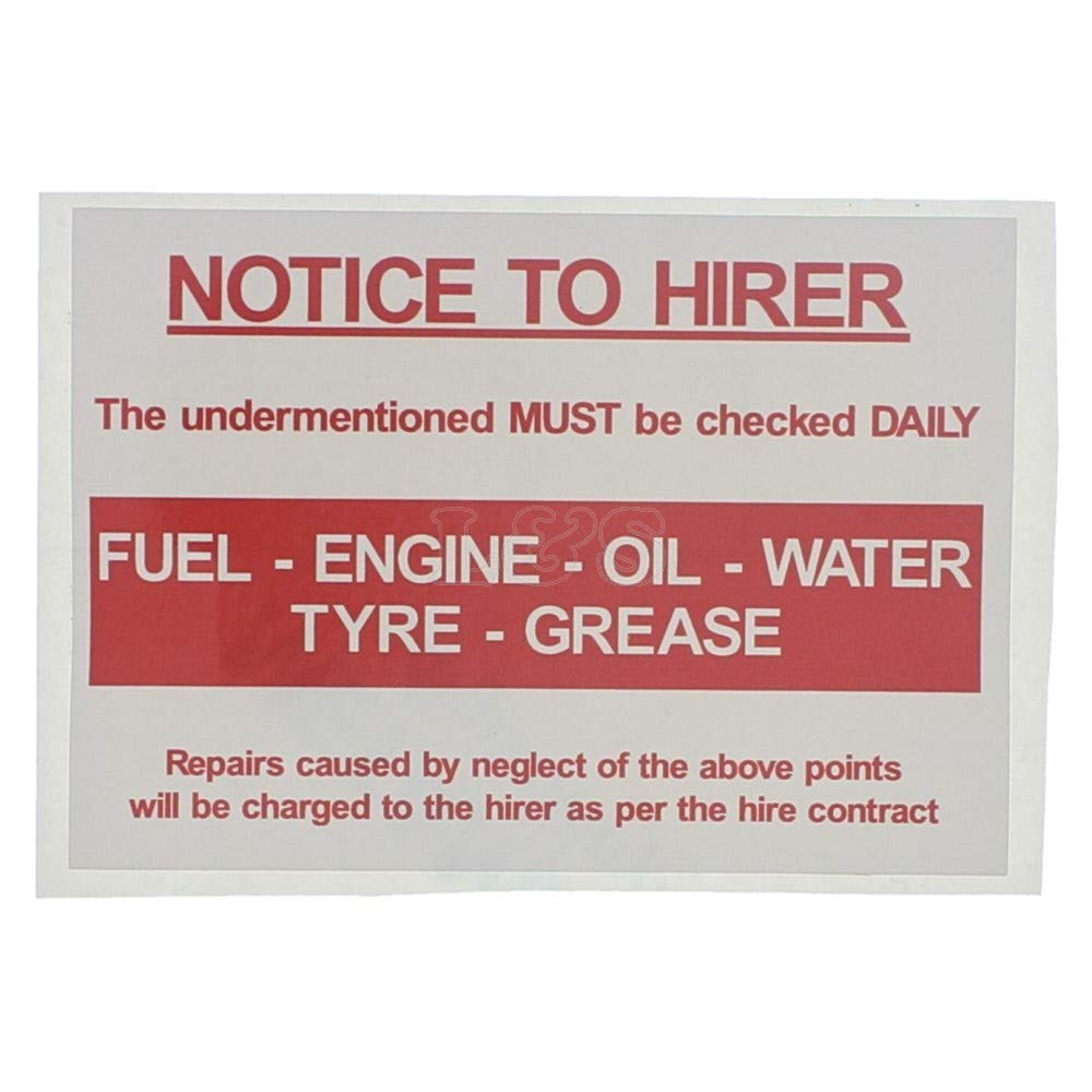 L&S Engineers Self Adhesive Label - Notice To Hirer