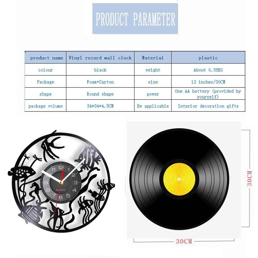 Orologio da parete in vinile, orologio analogico a tema biologico marino, luce notturna a LED con telecomando, decorazione da parete regalo orologio da parete!