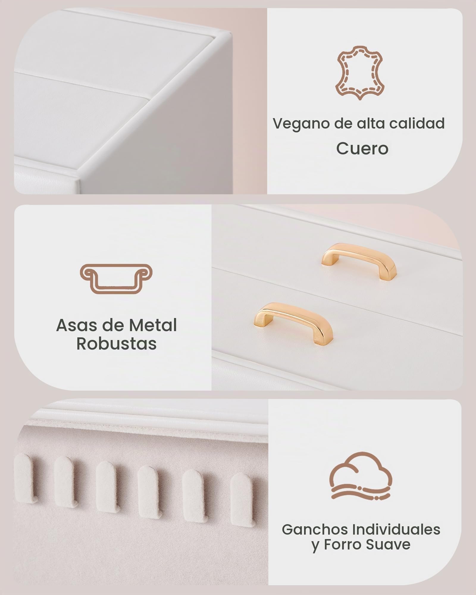 Lolalet Organizador de Collares, Caja Colgante de Doble Cara Mejorada con Ventana Transparente para Collares y Pulseras, Antienredos - Blanco, 2 Capas 40 Ganchos
