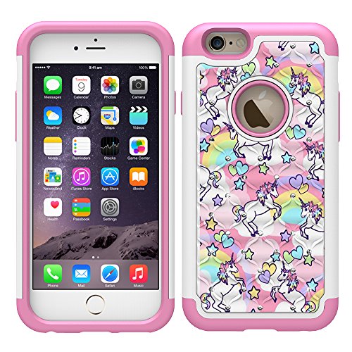 Iphone 6S Case, Iphone 6 Bling Case, Rainbow Unicorn Pattern Heavy Duty Shockproof Studded Rhinestone Crystal Bling Hybrid Case Silicone Protective Armor For Apple Iphone 6S Iphone 6 #TOP1