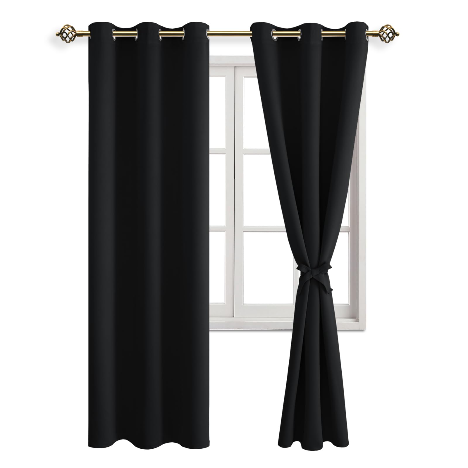 Rideaux occultants thermiques anti chaleur noir 117x228cm lot de 2