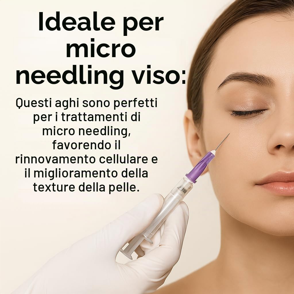 Ago medico 32 G x 4 mm – Confezione da 100 aghi microneedling sterili, micro needling viso, ago siringa medica, per iniezione e cura microneedling professionale