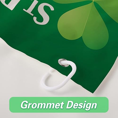 Miniatura 9 de Roszwtit Cortina de ducha para el día de San Patricio diseño de tréboles de gato para baño decoración del hogar tela impermeable con ganchos 72 x 72