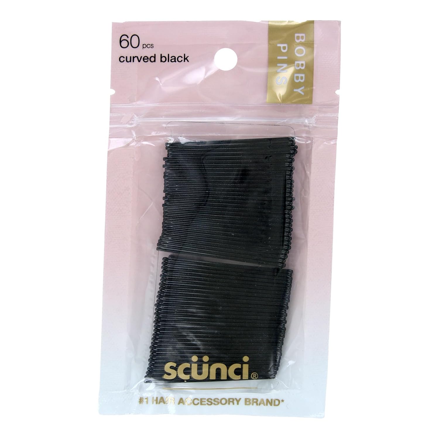 Scunci Curved Black Bobby Pins, 60 Count – No-Slip Secure Hold Hair Pins for All Hair Types, Strong Grip, Comfortable Curved Design for Everyday Hairstyles, Updos, and Professional Styling