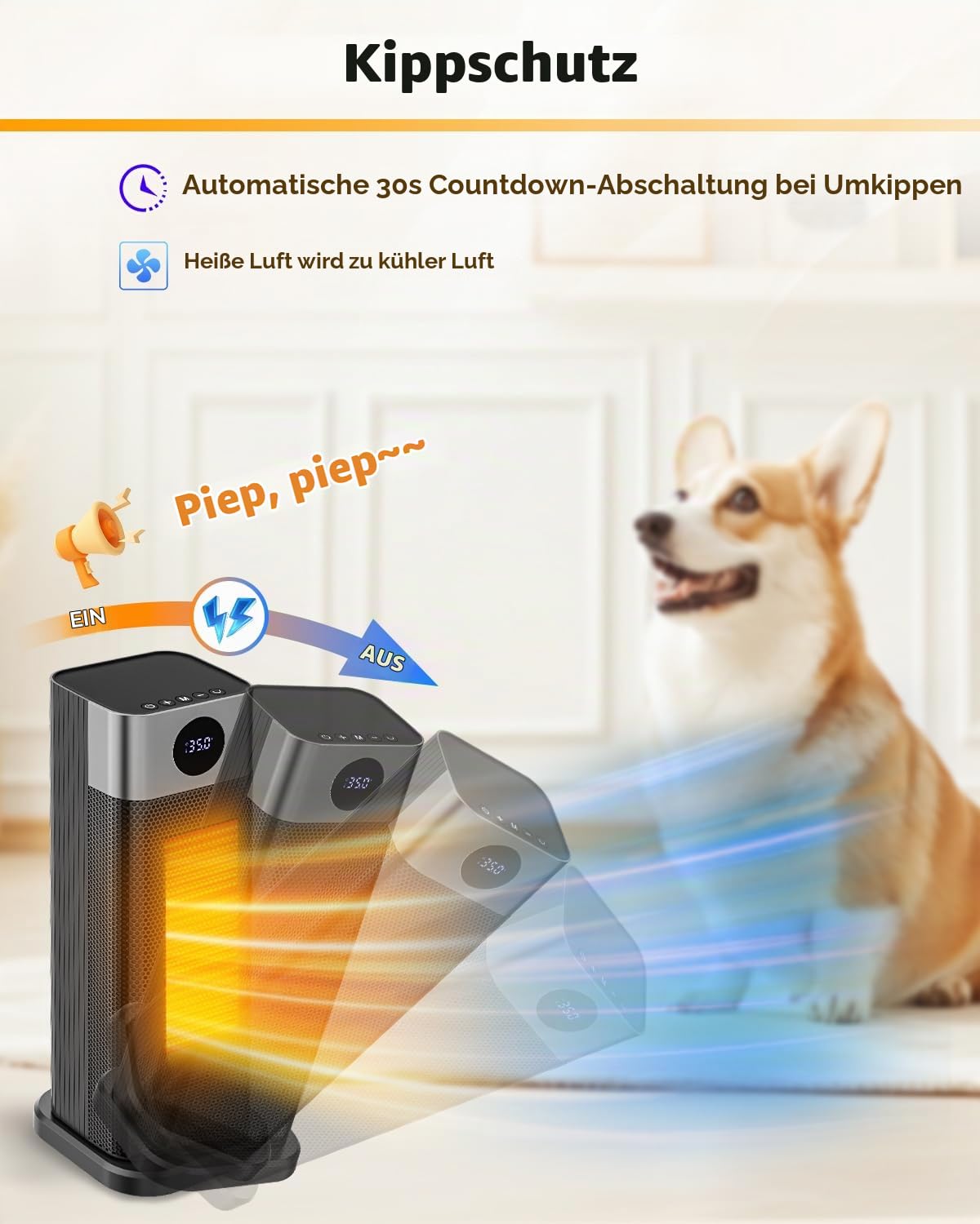 Sendowtek Heizlüfter mit Thermostat und Fernbedienung, Tragbare, 2000W | 3 Temp, Überhitzungs Kippschutz, 70° Oszillation,12H Timer, ECO-Modus, Aufheizen, Heizung Elektrisch für Büro, Schlafzimmer.