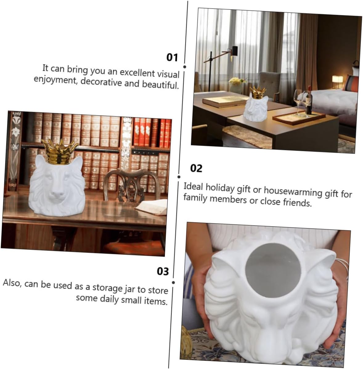 Ceramic Lion Head Storage Jar 19x19x24cm Animal Ornament Decorative Jar for Home Living Room Desktop Ceramic Animal Decoration