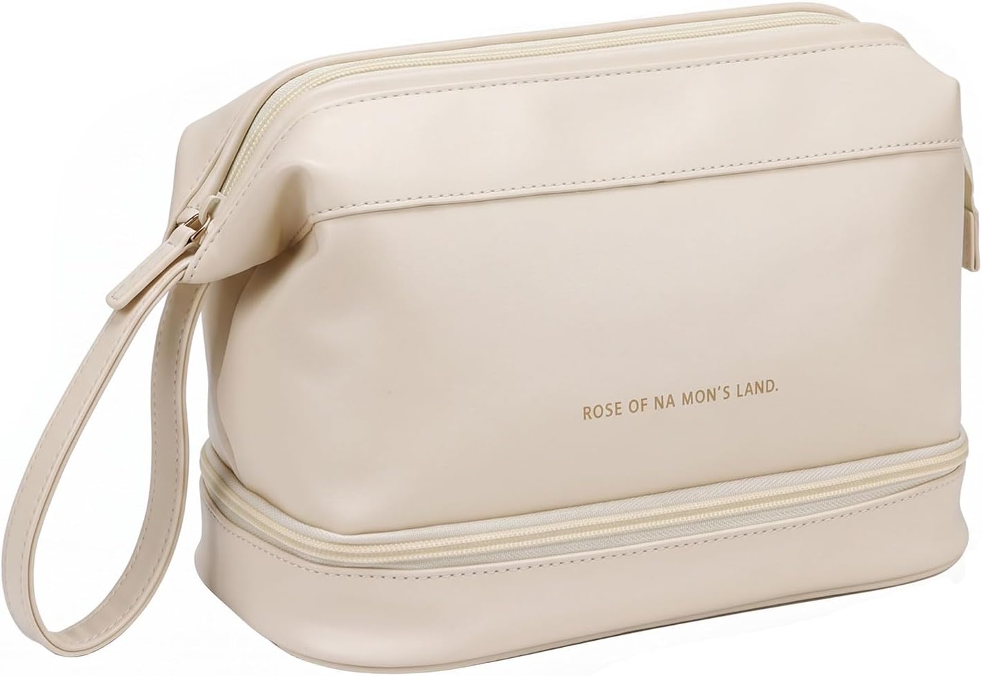 Pocmimut Makeup Bag,Large Wide Open Cosmetic Bag for Women,Double Layer Toiletry Bag Organizer for Brushes Bag with Makeup Mirror,Beige