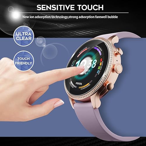 Miniatura 4 de Orzero Paquete de 3 protectores de pantalla de vidrio templado compatible con Fossil Gen 6 2021 de 1.654 pulgadas, 1.732 pulgadas, Michael Kors Gen