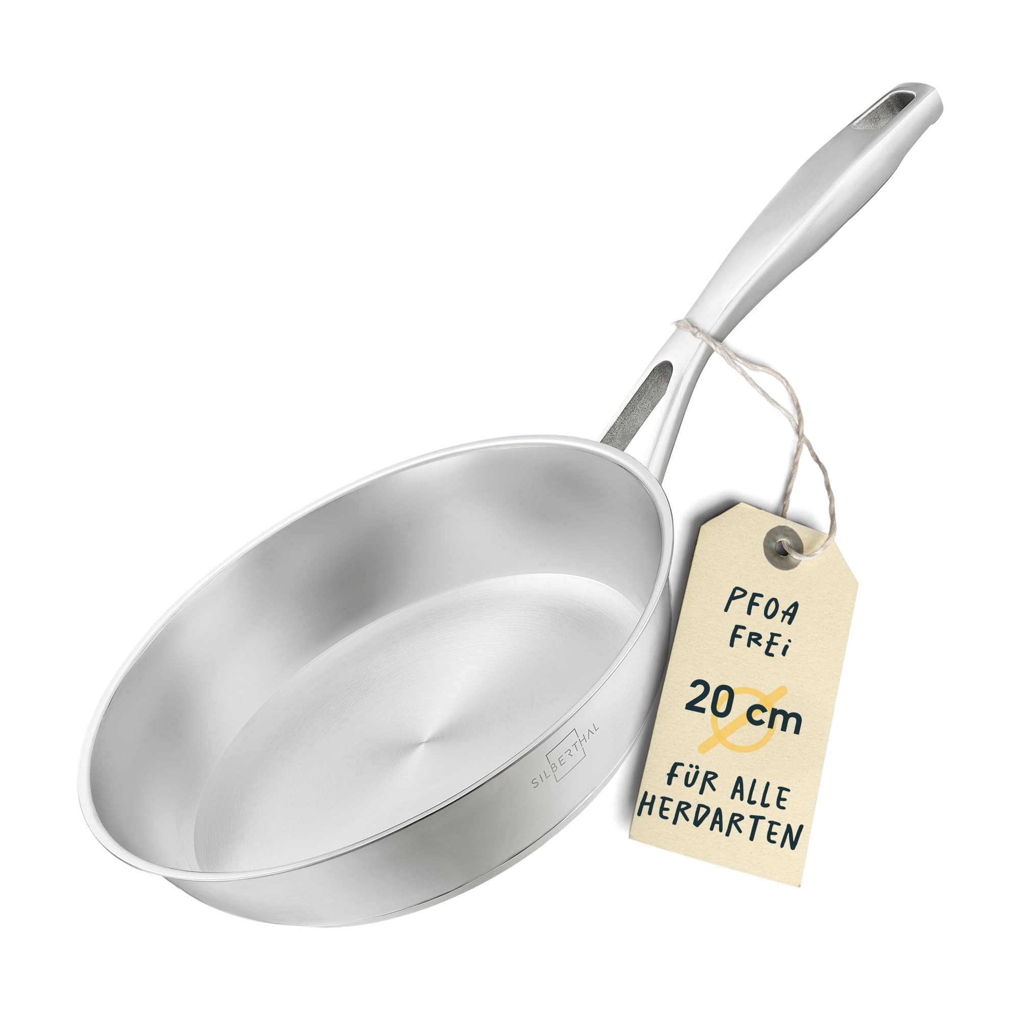 SILBERTHAL Roestvrij stalen pan, niet-gecoat, geschikt voor inductie, professionele braadpan 28 cm, roosteraroma, ovenvast