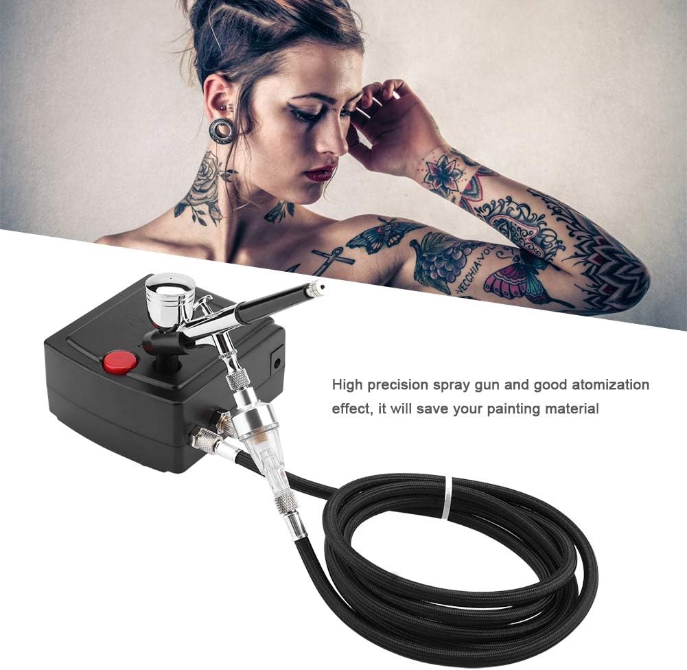 Airbrush Kit Compressor Air Brush Kit Mini Art Painting Gun Sprayer Beauty Art Paint Gun Complete Air Compressor Kit for Cake Making Craft Projects Tattoo Model Car Bodies Plastic Kits Black(US)