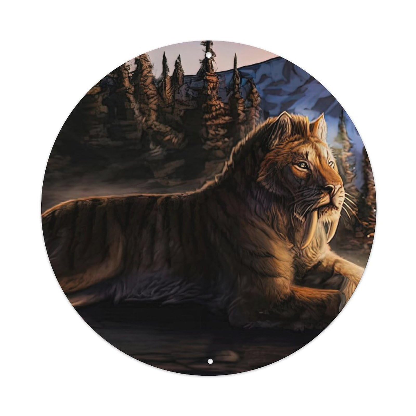 Animals Artwork Resting Saber-toothed Tiger Vintage Metal Tin Sign Plaque Wall Decor for Cafe, Club Bar, Office, Garden Metal Poster 8x8Inch