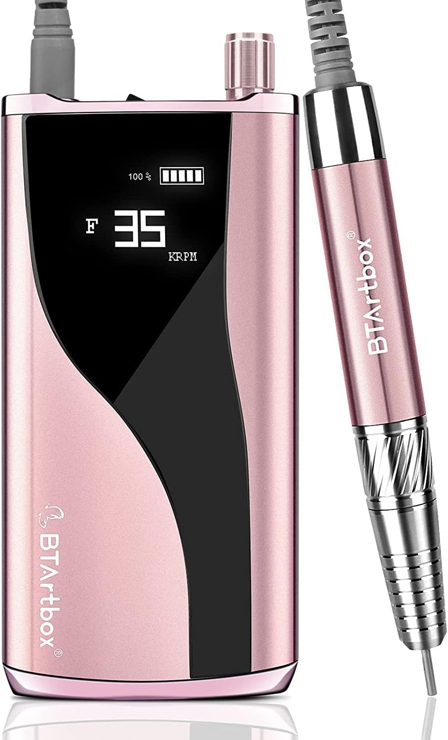 Professional Portable Nail Drill - Efile Nail Drill, BTArtbox 35000RPM Brushless Nail Drill Machine Rechargeable Electric Nail Drill for Acrylic Nails, Gift for Women Home and Salon Use, Rose Pink