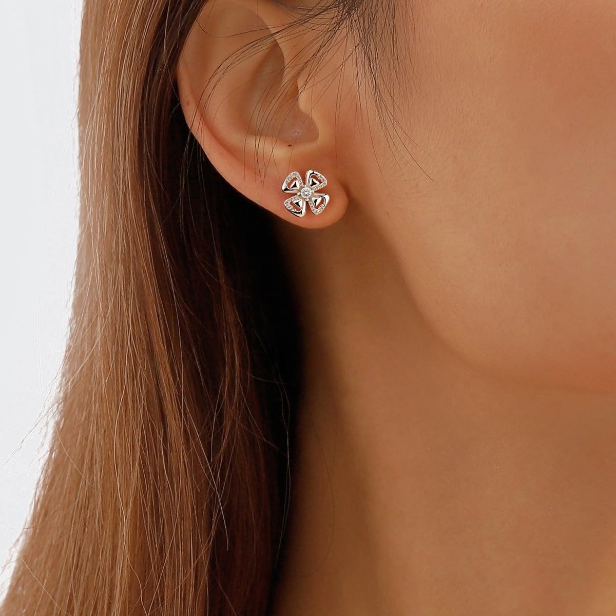 Gold Flower Stud Earrings for Women 18K Gold Plated Dainty Cubic Zirconia Floral Four Leaf Petal Earrings Fashion Jewelry for Women - Image 2