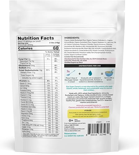 Miniatura 3 de Else Nutrition Cereales para bebés etapa 1 durante más de 6 meses, alto contenido de hierro, proteínas vegetales, orgánicos, alimentos integrales,