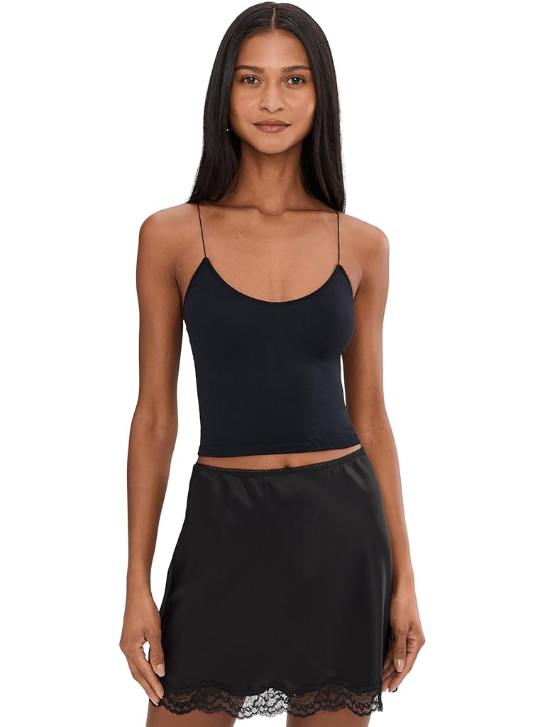 Black Free People Seamless Skinny Strap Crop Cami