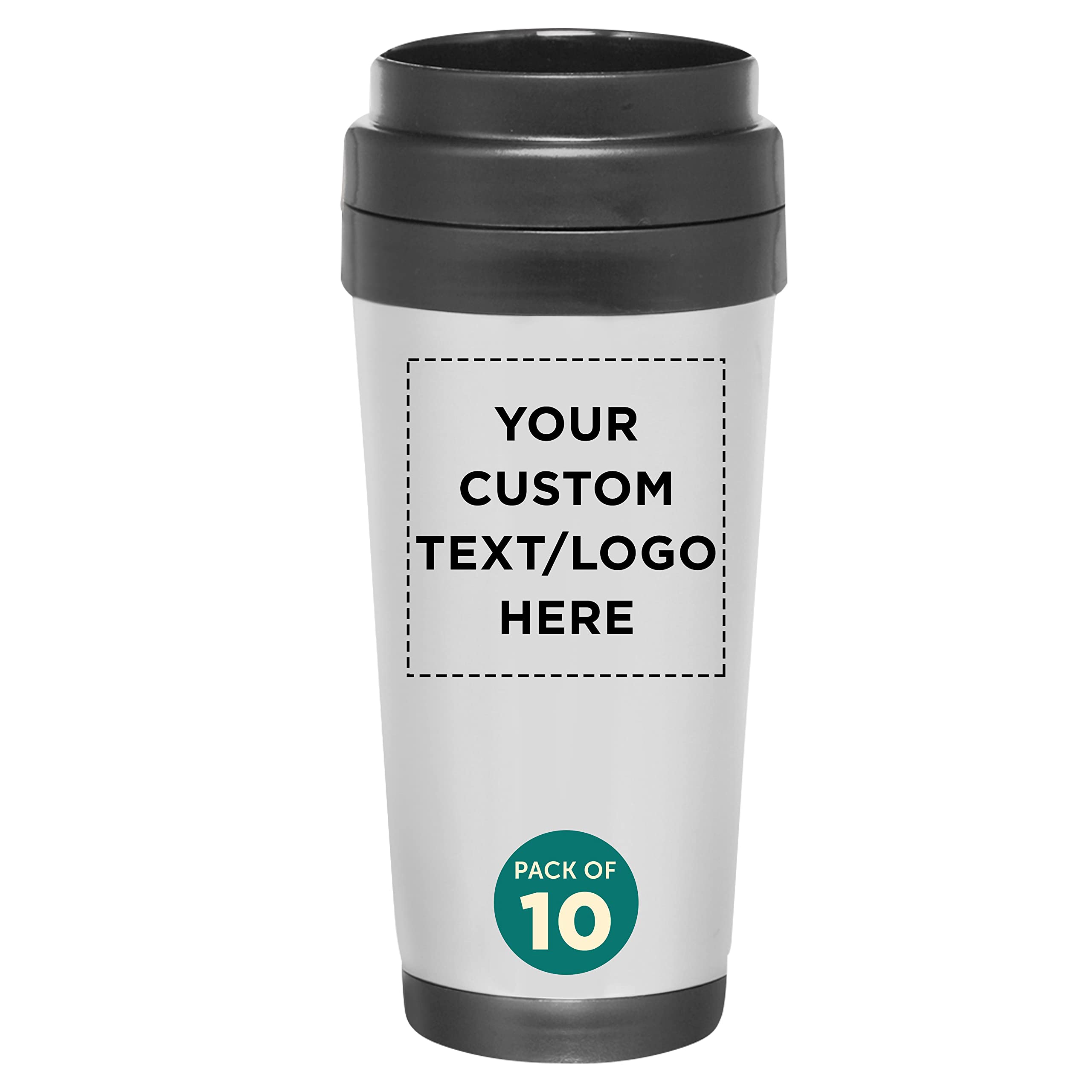 Custom Insulated Stainless Steel Travel Mugs 16 oz Set of 10 Personalized Bulk Pack - Perfect for Iced