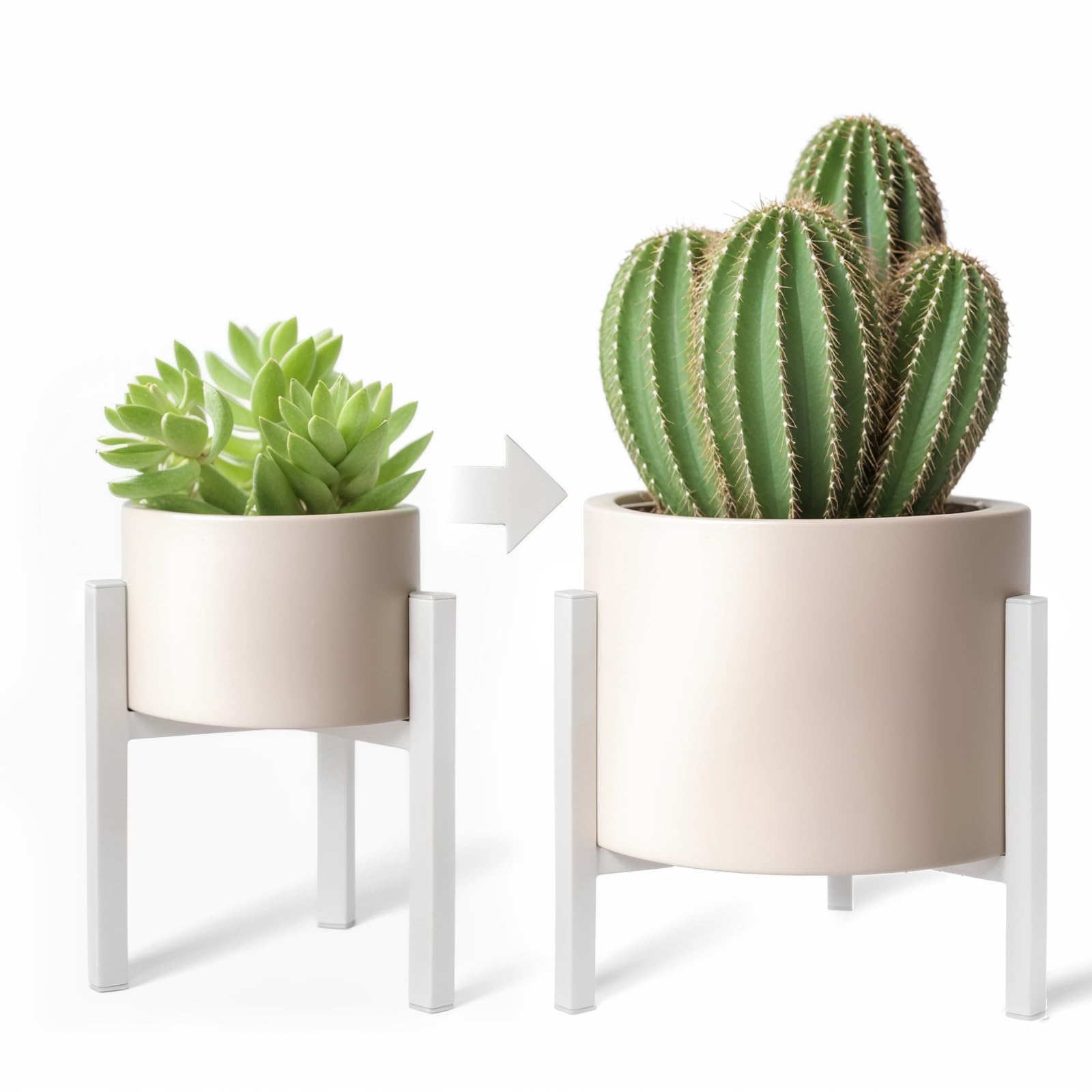 HZ-WONMIO Soporte para plantas ajustable para interiores y exteriores, gran soporte de metal para flores, apto para 30 – 40 cm, para diferentes tamaños de macetas, soporte para macetas, blanco