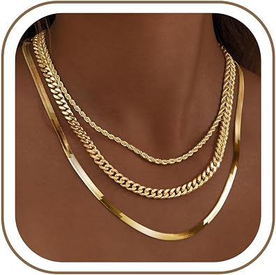 S925 Sterling Silver Plated Necklace Stack for Women,Waterproof Silver Layered Herringbone Rope Cuban Chains Sets for Teen Girls,Trendy Hypoallergenic Stackable Choker Necklace for Jewelry Gifts Adjustable 3 Piece