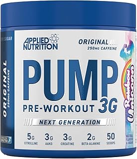 Visuel du produit : Applied Nutrition Pump 3G Pre Workout, Boisson de Pré-Entraînement, Booster Musculation, Énergie, Concentration et Performance (375g (Pack of 1), Rainbow Unicorn)
