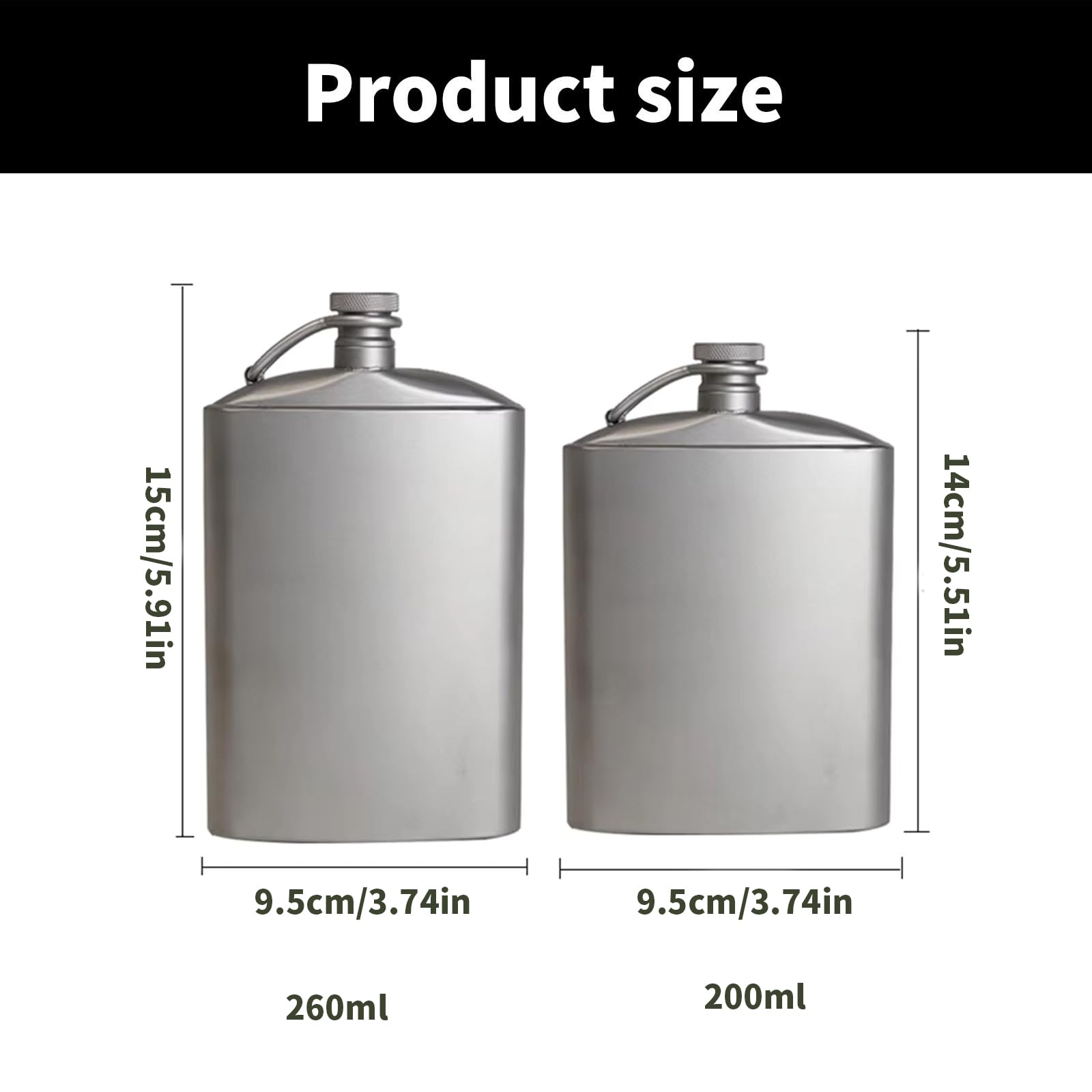 Flasque portable 260 ml/200 ml avec bouchons à vis pour le camping et les aventures en plein air