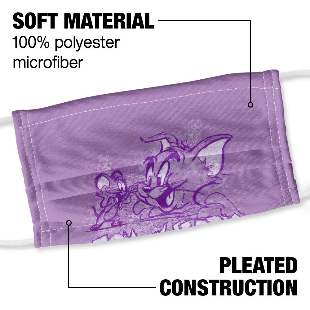 Popfunk Tom and Jerry Sketchy 1-Ply Reusable Face Mask Covering with Adjustable Nose Wire, Unisex