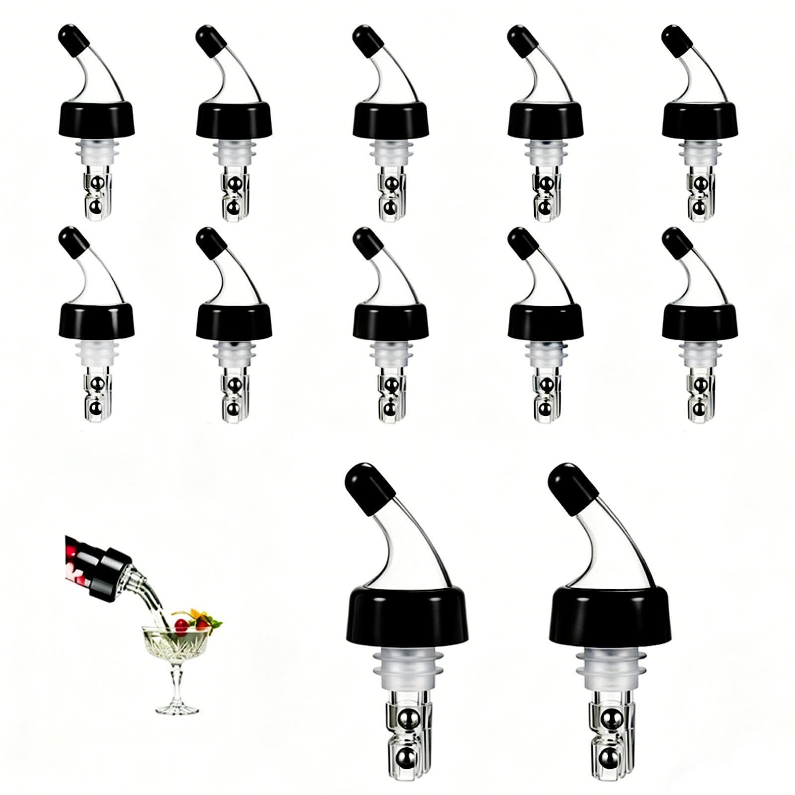 12 Pcs 30ml Measured Liquor Bottle Pourers for Spirits, Speed Clear Wine Pourer Spouts with Accurate Shot Dispenser, Home Bar Tool & Barware for Restaurant Kitchen