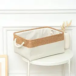 1 Caixa Cesto Organizador Tecido Linho Dobrável 41x32x20 (off com palha)