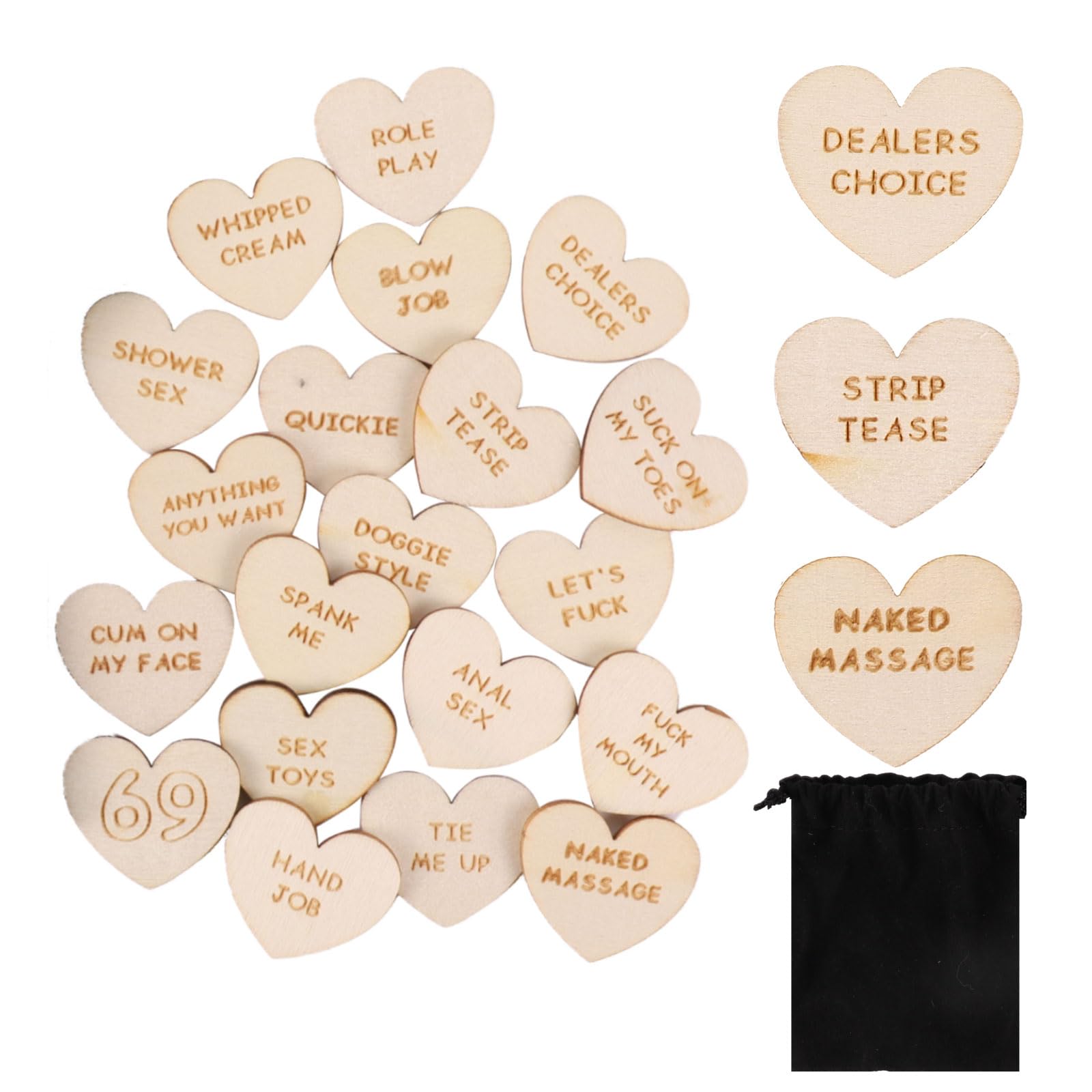 20 PCS Funny Tokens Heart-Shaped Date Night Activity Tokens Wooden Couple Activity Tokens Romantic Valentines Bedroom Games Gift