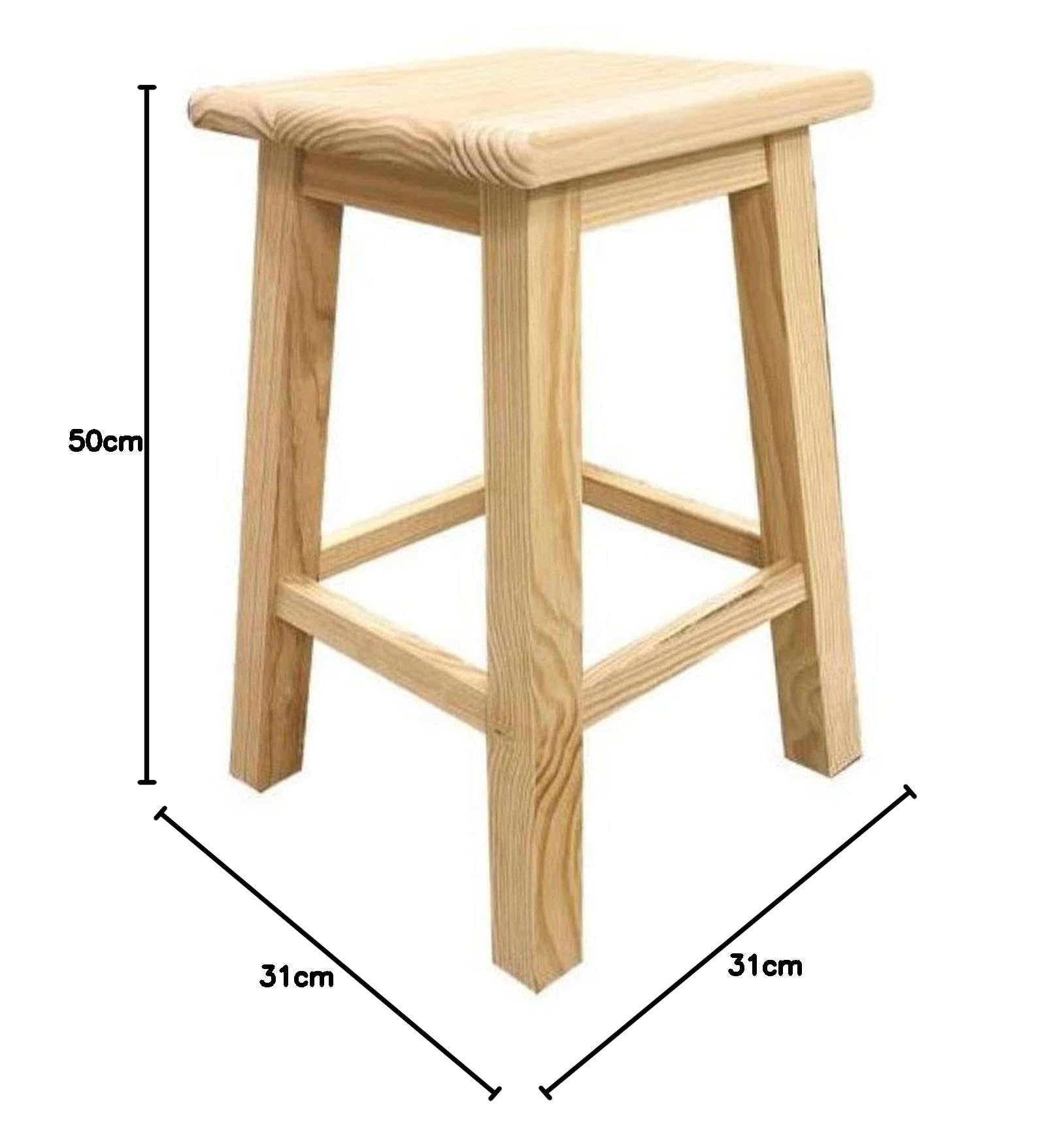 Well Home Tabouret carré en bois massif de couleur naturelle 31x31x50cm