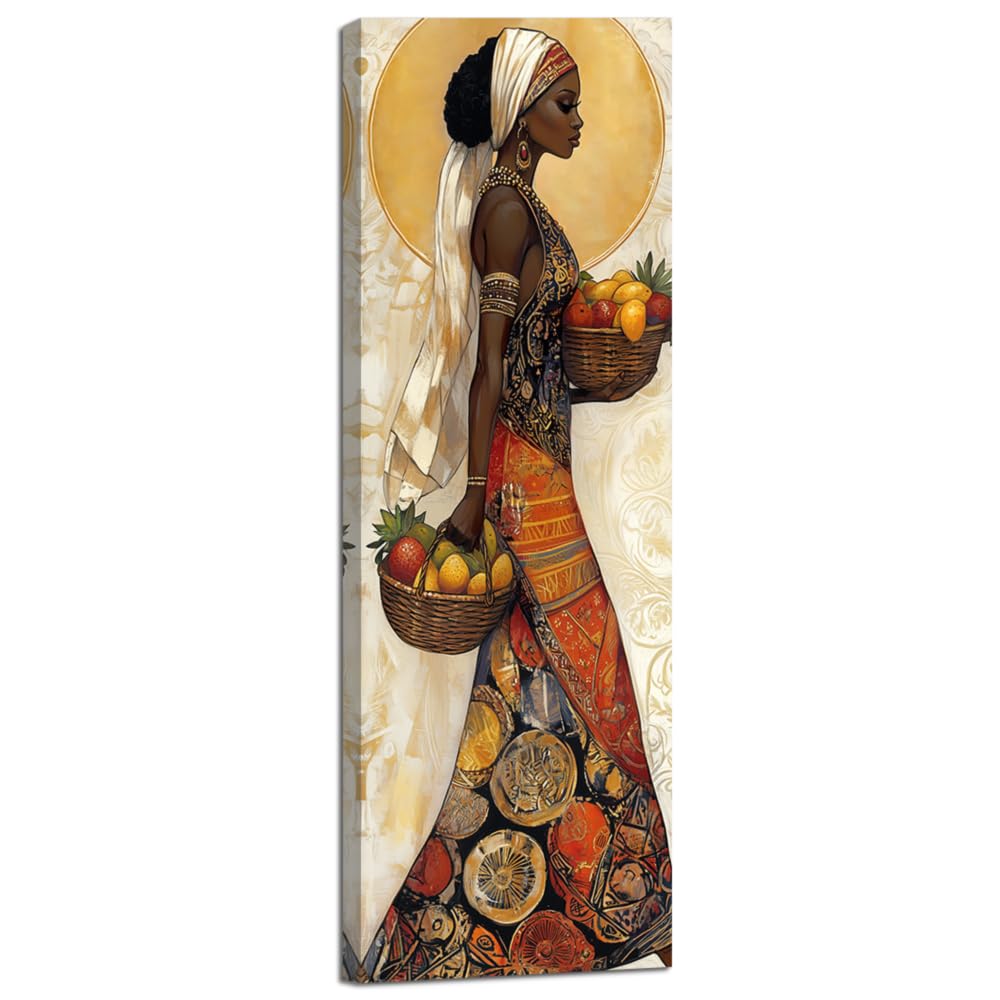 LMYSXAOZ African Women Wall Art Traditional Black Lady Canvas Painting Vintage Ethnic Tribe Portrait Picture Prints Framed (gold,20x60cm)