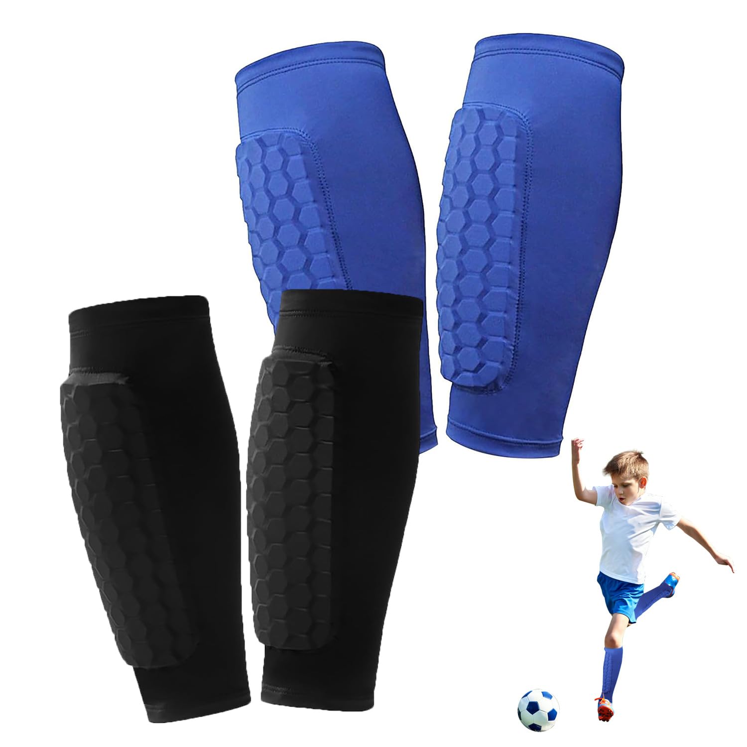Photo 1 of 2 Pairs Soccer Shin Guards for Kids Youth Adult,Shin Guards Soccer Calf Compression Sleeve with Honeycomb Pads,Lightweight Shin Protector Support for Baseball MTB Football–Boys Girls Protective Gear