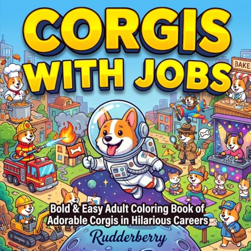 Corgis with Jobs Coloring Book: Funny Dogs in Careers: Bold & Easy Adult Coloring Book of 50 Adorable Corgis in Hilarious Careers - Stress Relief & Relaxation (The Rudderberry Corgi Collection) image 2