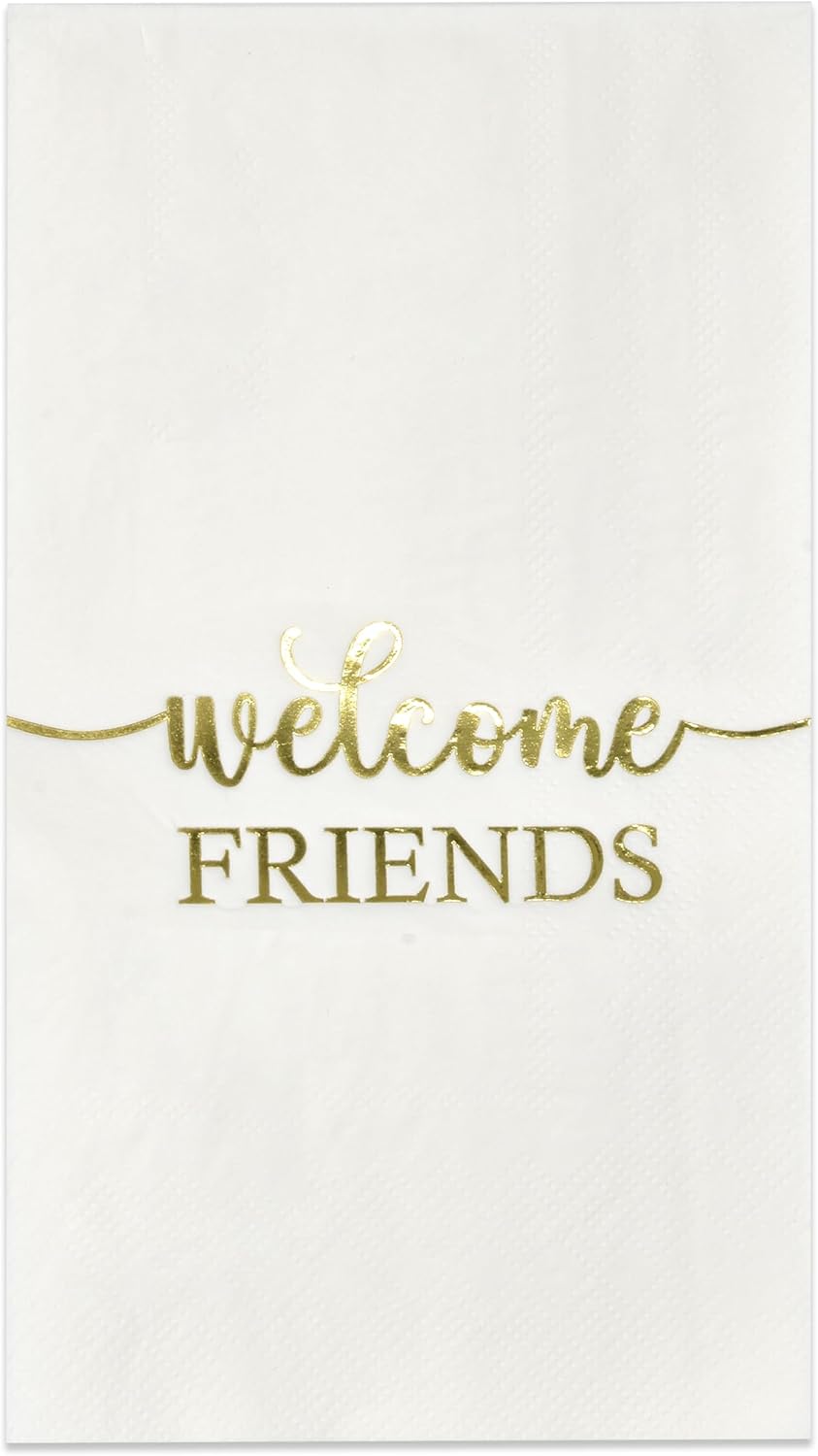 Gift Boutique 100 Gold Welcome Guests Napkins Disposable Paper Elegant Metallic Foil Dinner Guest Hand Napkin for Bathroom Powder Room Wedding Holiday Anniversary Baby Bridal Shower Decorative Towel