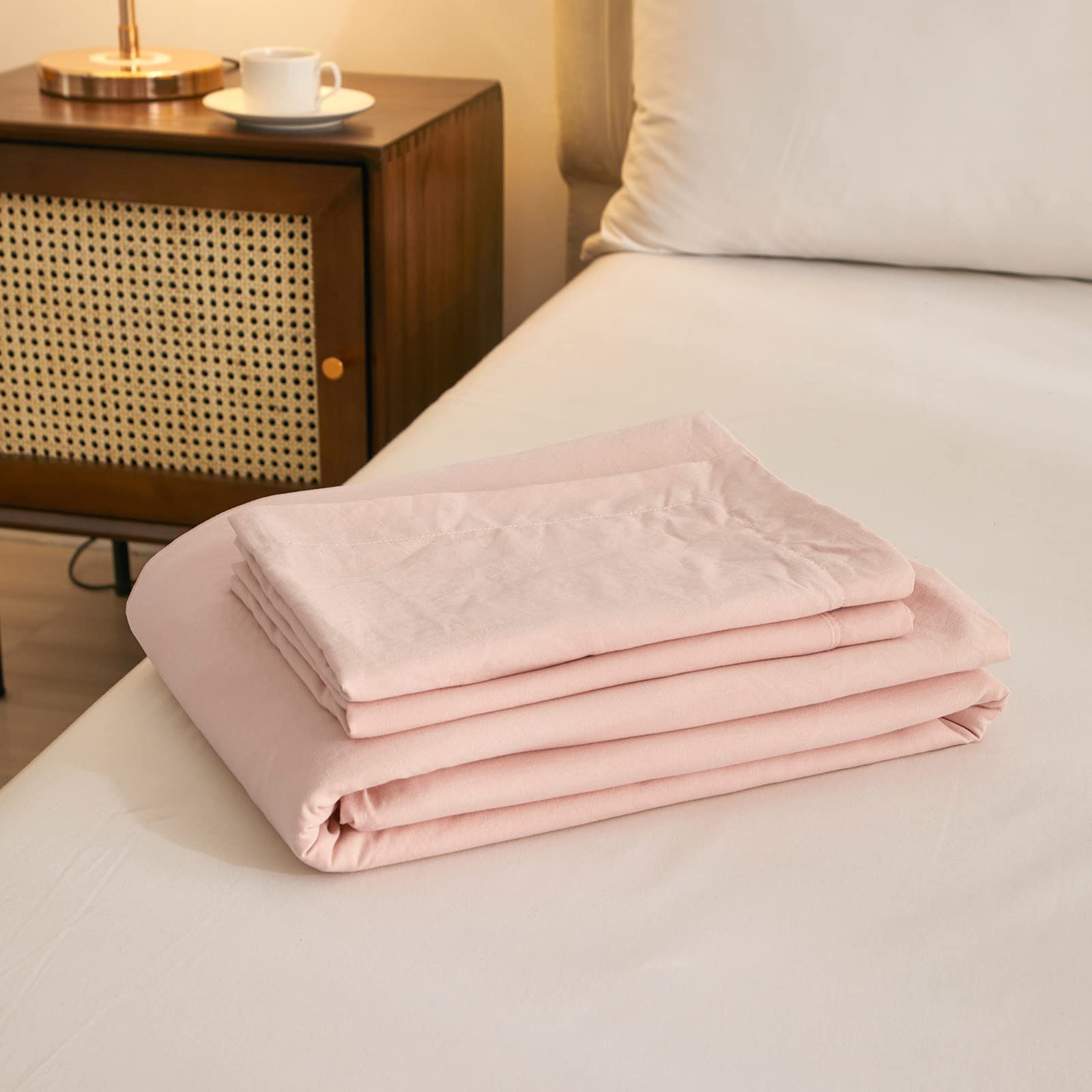 VClife Pink Duvet Cover Queen Bedding Sets Solid Color Blush Comforter Cover, 3 Pieces Soft Washed Microfiber Pink Bedding Sets, 1 Queen Pink Duvet Cover 90x90 and 2 Pillow Shams