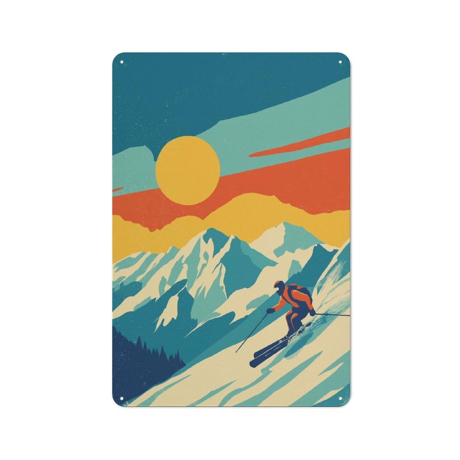 Junmoney Style-10 Retro Skiing Workshop Style Metal Wall Decor 30X20cm, Garage Metal Sign For Workshop, Basement, Shed Or Games Room