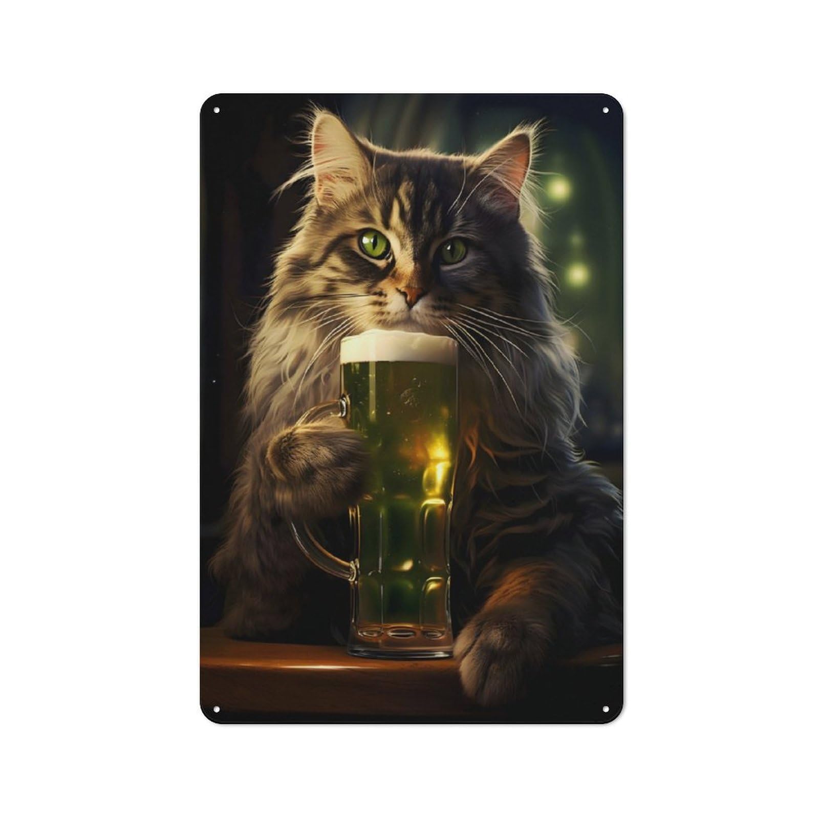 Junmoney Fantasy Cat Beer Lover Vintage Tin Sign 30X20cm For Home Office Or Studio, For Vintage Wall Decor Fans, For Cafés, Pubs And Restaurants