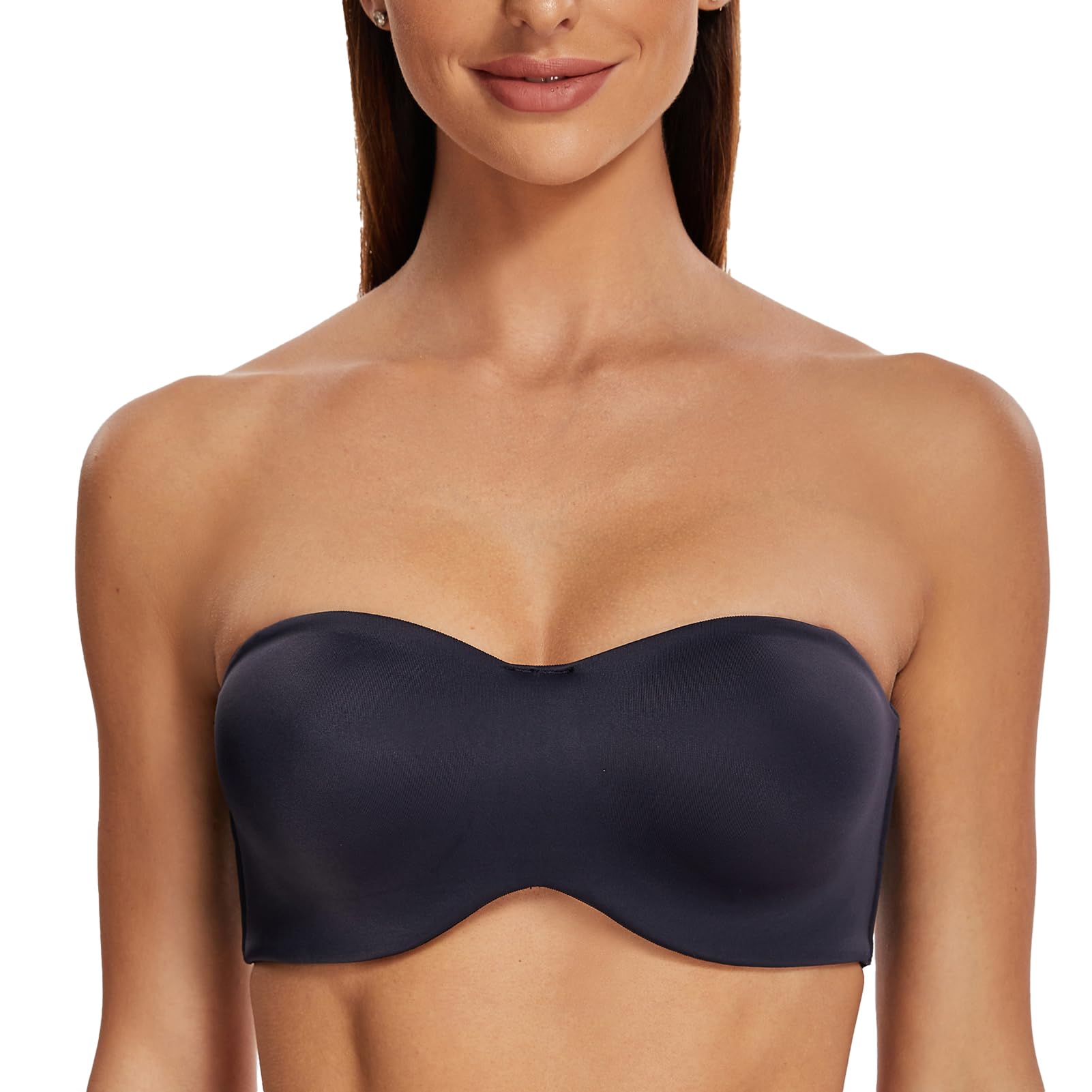 MELENECA Women's Strapless Minimizer Multiway for Large Bust Unlined Seemless Underwire Bandeau Bra Navy Blue 42E