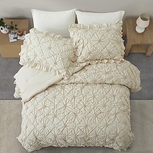 BEDAZZLED-King-Size-Comforter-Sets-Beige-Bedding-Comforter-Set-3-Pieces-Pinch-Pleat-Bedding-Sets-with-Comforter-and-Pillowcases-Soft-Farmhouse-Shabby-Chic-Comforter-for-All-Season