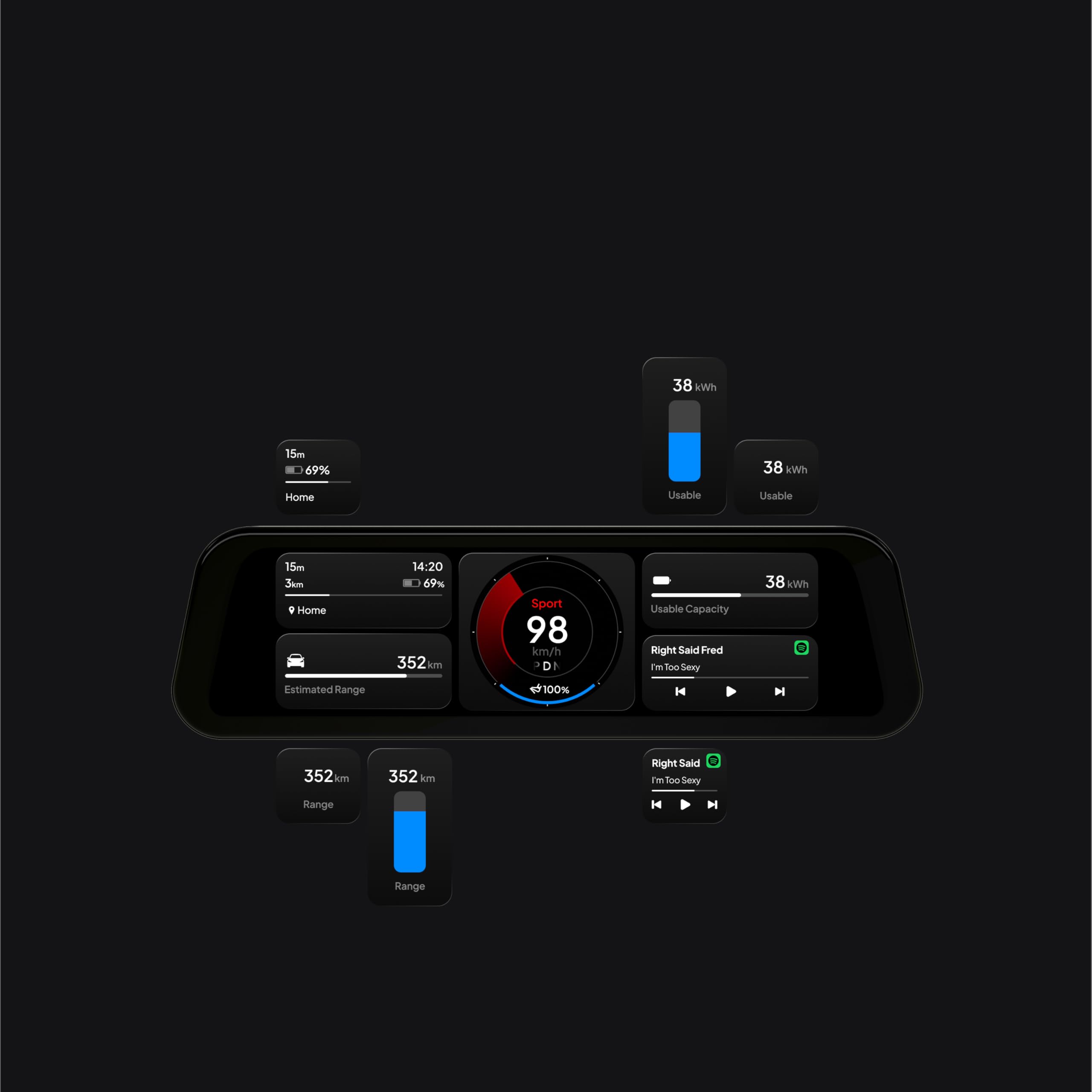 S3XY Dash für Tesla - 9,6" QLED Touchscreen, Anti-Reflex-Beschichtung (Head-up-Display, CarPlay, Android Auto) (Standalone (Without Commander), All Models) - 4