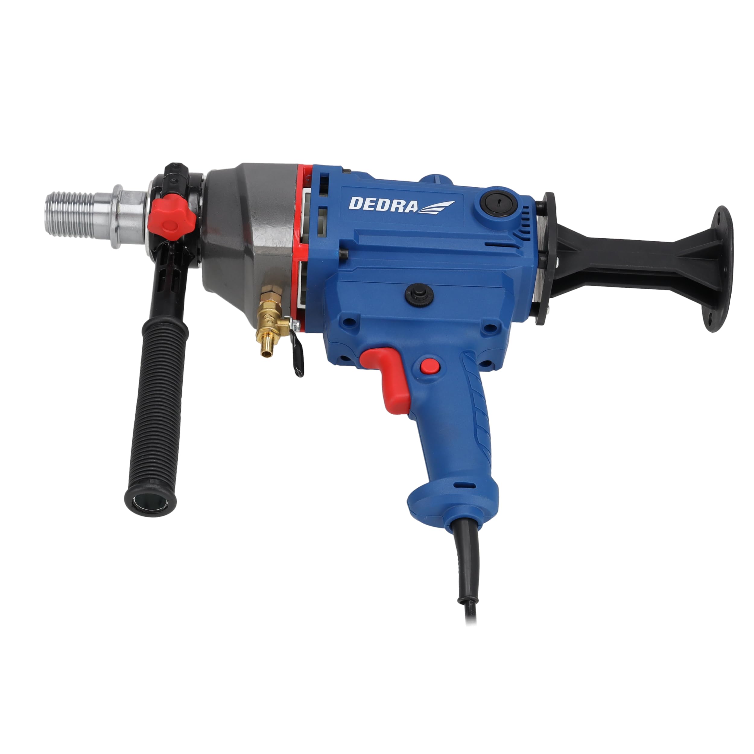 Trapano a nucleo DEDRA max. diametro Ø 130 mm spessore 1700 W, peso 4,8 kg, 0 – 1990 giri/min, protezione IP20, softgrip, velocità regolabile, interruttore PRCD, inserto corona da 1 ¼"
